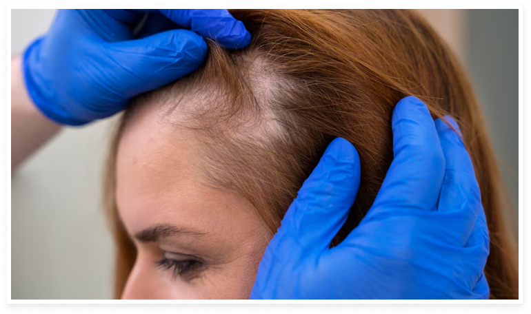 Médico a observar a queda de cabelo de um doente